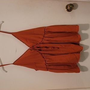 Orange Size 1XL SHEIN Curve Solid Shirred Knot Peplum Cami Top